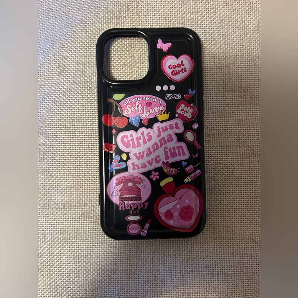 Black and Pink iPhone 12 Mini Case with Fun Graphics